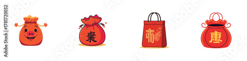 Chinese Lucky Bag Decorative Cartoon Illustration set