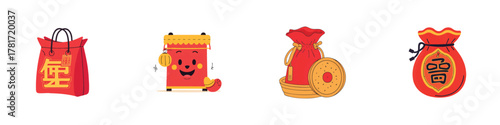 Chinese Lucky Bag Decorative Cartoon Illustration set