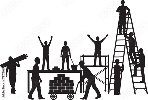 Construction worker team silhouette