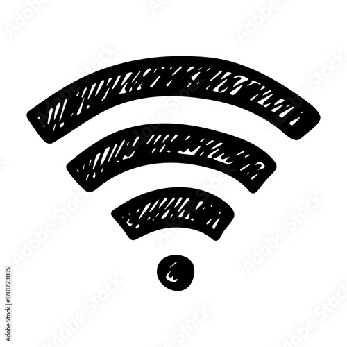 Hand drawn free wifi spot zone sign Public wi-fi area sign Wireless internet clipart in doodle style Single element for print, web, design, decor 3G, 4G, 5G, 6G, IoT