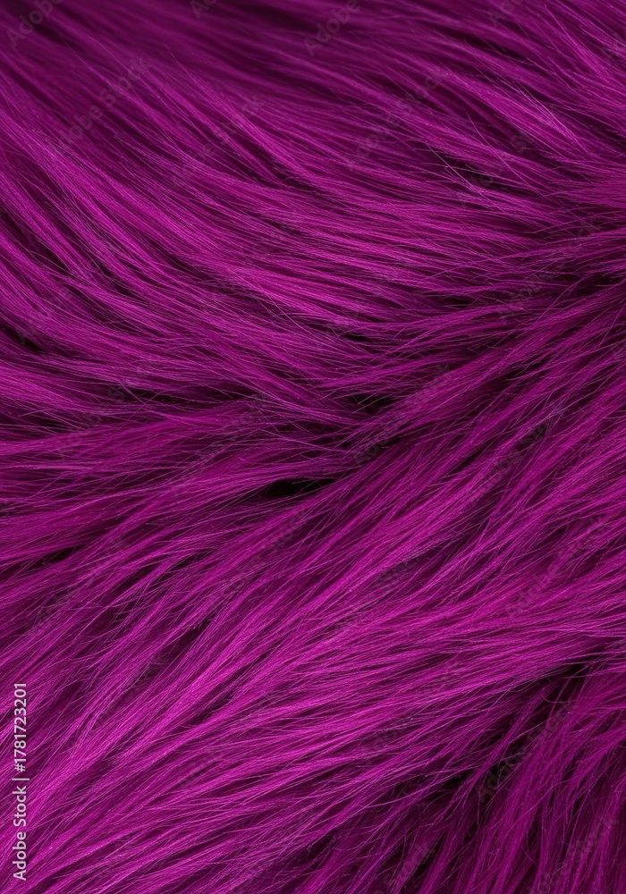 Fototapeta premium Extremely soft, vibrant purple fur texture close-up demonstrating springy, dynamic fibers and a light, fluffy bounce effect under studio lighting ,violet ,textile ,fur
