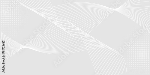 White and gray abstract background with curved wave lines and halftone dot pattern. Minimal clean modern design for business, presentation, website banner, or elegant technology concept vector. Eps10