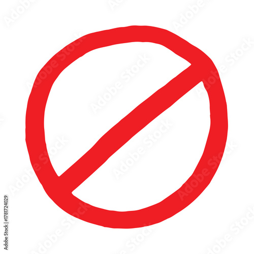 Hand drawn prohibition sign No entry symbol Red circle with cross line clipart in doodle style Ban Restriction Forbidden stop Single element for print, web, design