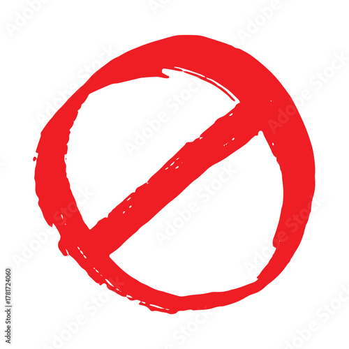 Hand drawn prohibition sign No entry symbol Red circle with cross line clipart in doodle style Ban Restriction Forbidden stop Single element for print, web, design