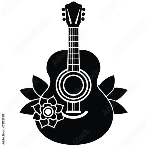 vintage acoustic guitar with floral rosette vector