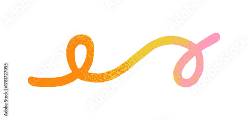 Textured curved line with gradient from yellow to pink. Abstract curve with loops in doodle style. Scribble of geometric shape, figure, form. Flat isolated vector illustration on white background