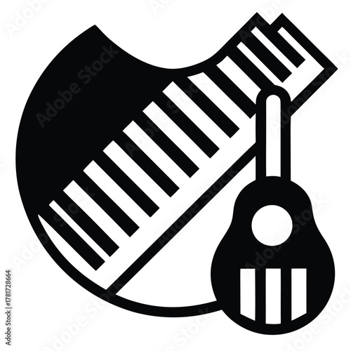 guitar combined with piano keys vector icon