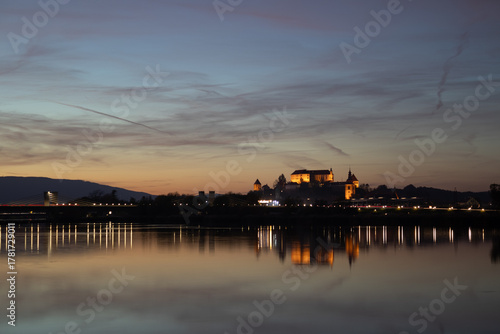Sunset Over Ptuj Castle and Puh Bridge