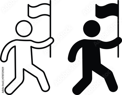 Leadership Flag Bearer Icon. Advancing Towards Goal, Victory, and Success Symbol or Vector Silhouette..eps