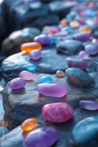Close-up of vibrantly colored rocks.