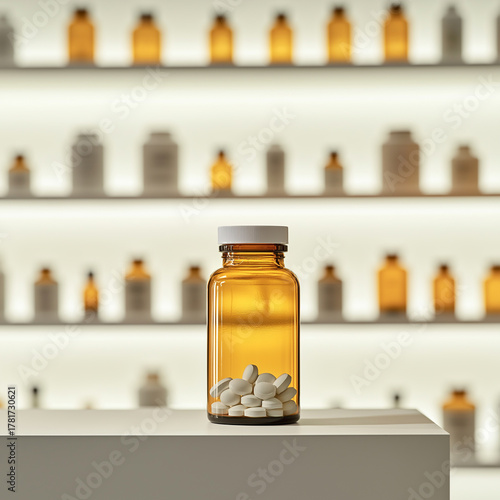 Pill bottle in a pharmacy