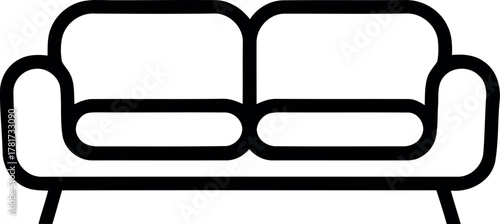 Black and white outline icon of a two-seater sofa couch furniture