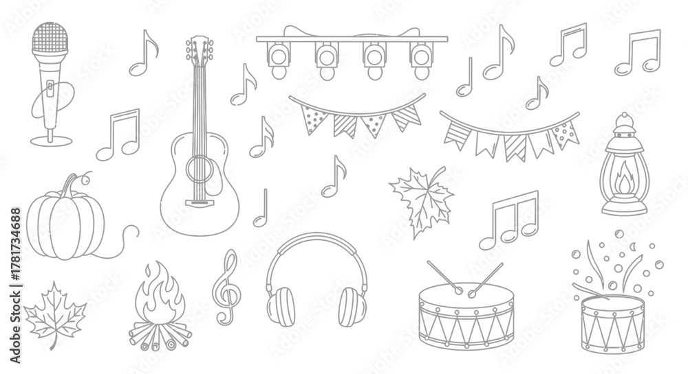 Obraz premium Musical notes instruments sketch art