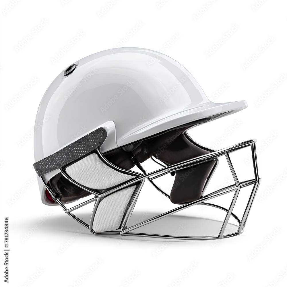 Fototapeta premium Cricket Helmet Close Up View Isolated on White Background