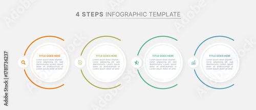4 Steps business infographic template, horizontal process layout, circle design, presentation