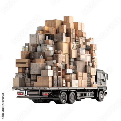 Delivery Truck Loaded with Multiple Boxes Isolated