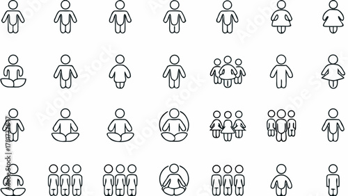 Collection of various stick figure representations including individuals and groups in different poses