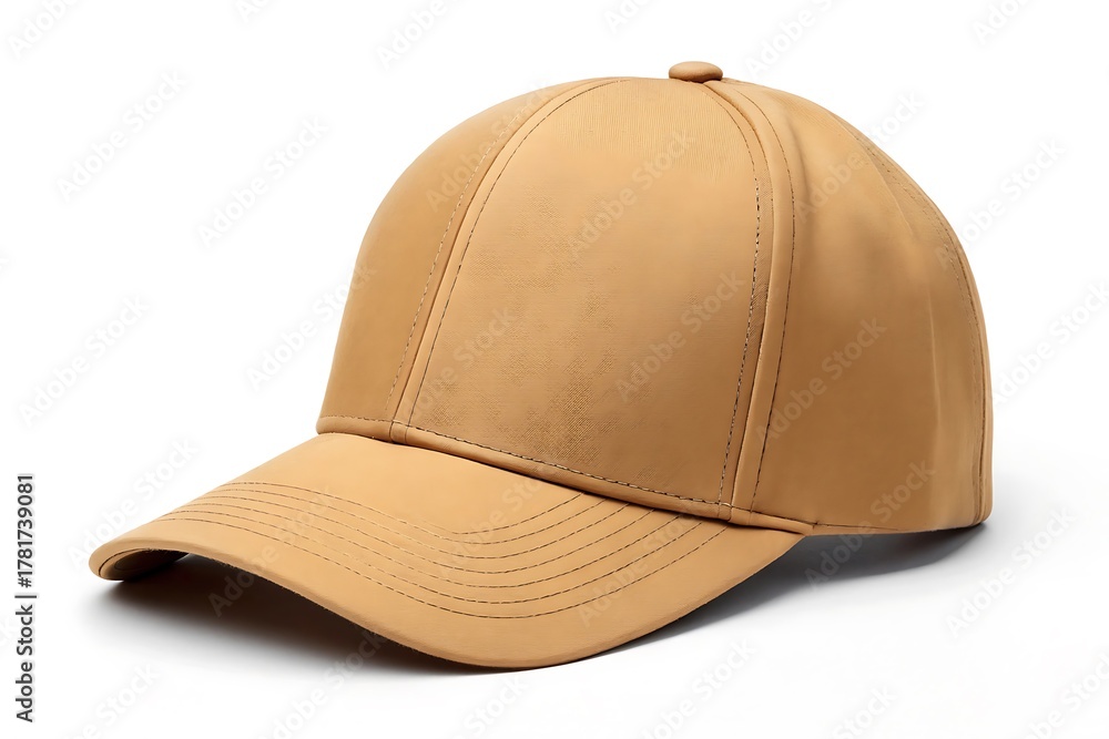 Fototapeta premium A plain tan baseball cap isolated on a white background
