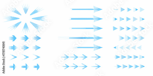Collection of blue watercolor arrows and starburst elements indicating direction and movement