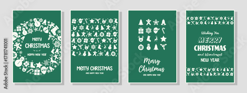 Fotografía Set with colourful Christmas greeting cards in retro style