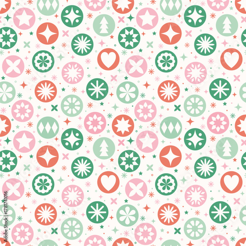 Fotomural Colourful Christmas seamless pattern with geometrical decorations