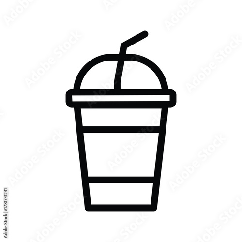 Iced coffee cup line icon, outline illustration of takeaway cold drink with straw and lid, symbolizing cafe beverage, summer refreshment, or coffee shop menu