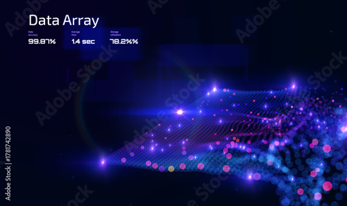  Dynamic 3d particle system creating a perfect geometric shape on a deep blue backdrop. This abstract background symbolizes data flow, digital universe, and complex connections