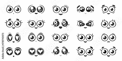 Collection of cute cartoon eyes and mouths expressing various emotions and personalities