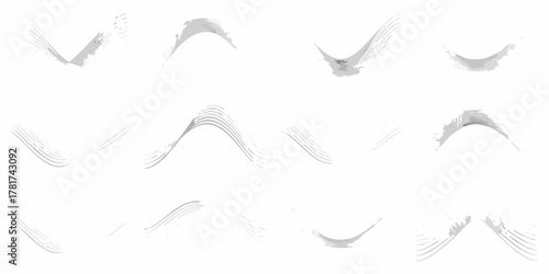 Abstract grayscale brush strokes and wavy lines forming organic shapes on a white background