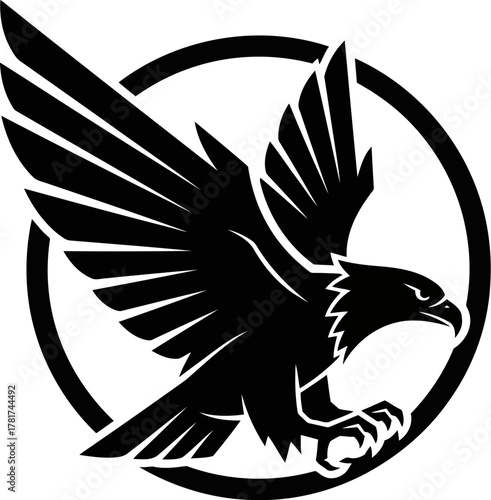 Majestic eagle with open wings in circle