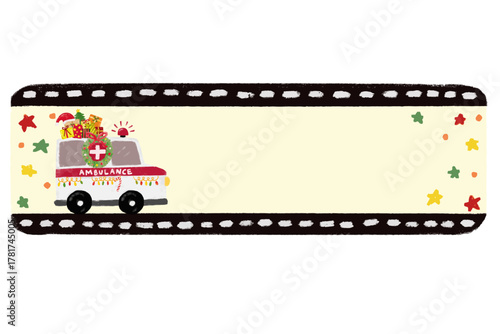 cute blank empty ambulance emergency rescue team theme cars vehicle design for kids Name Label tag christmas xmas gift party sticker crayon doodle watercolor illustration