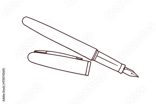 Elegant Fountain Pen Line Art with Cap