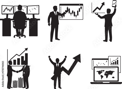 People Trading Stocks Silhouette Illustration
