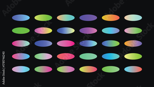 Collection of gradient ovals arranged in a grid pattern against a dark, contrasting background