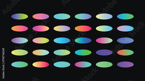 A vibrant array of gradient ovals arranged in a grid pattern against a dark background, creating a modern design