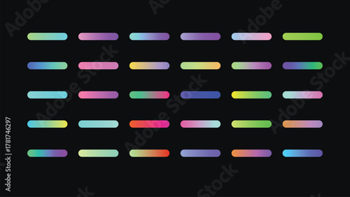 Collection of colorful gradient buttons on a dark background, perfect for adding a modern touch to designs