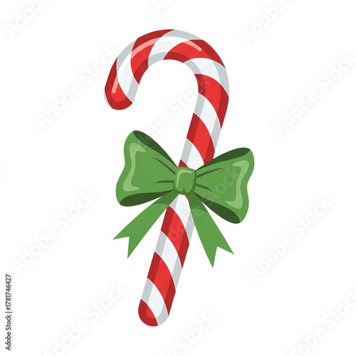 Festive candy cane with green bow, perfect holiday decoration