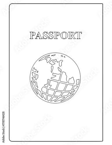 Passport Cover Line Art with Globe Icon