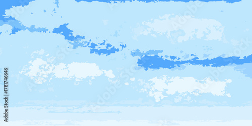 Abstract digital illustration of a bright blue sky with scattered white and darker blue clouds in a stylized textured pattern