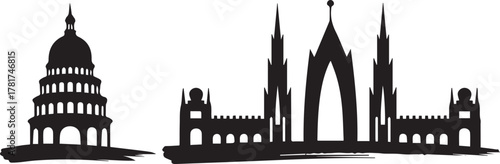 Silhouette skyline vector illustration of capitol building and parliament hill