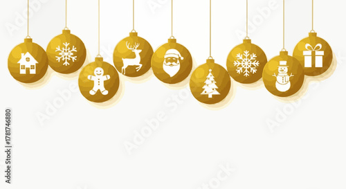 Golden Christmas Ornaments Set – 8 Festive Icons in Luxury Metallic Style – Perfect for Social Media, E-Commerce, Greeting Cards, Packaging – Editable EPS PNG SVG