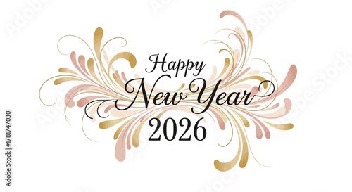 Celebrate a joyous New Year 2026 with this festive design, perfect for holiday greetings and seasonal promotions, adding a touch of golden elegance