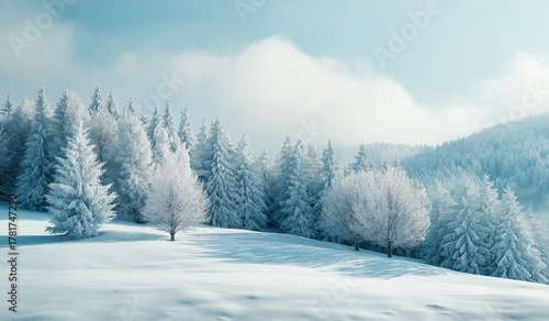 Wallpaper Mural A serene winter landscape with snow covered trees and rolling hills creating an atmosphere of tranquility and wonder. Torontodigital.ca