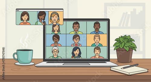 people online meeting with laptop