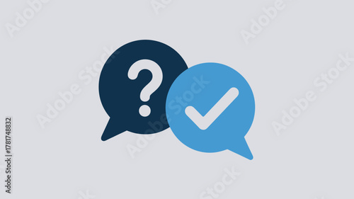 speech bubbles icon with question mark and check mark, concept of communication, support, faq, solution, help, feedback, dialogue