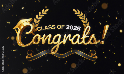 Golden Congrats Graduation Typography – Class of 2026 Luxury Black and Gold Celebration Design