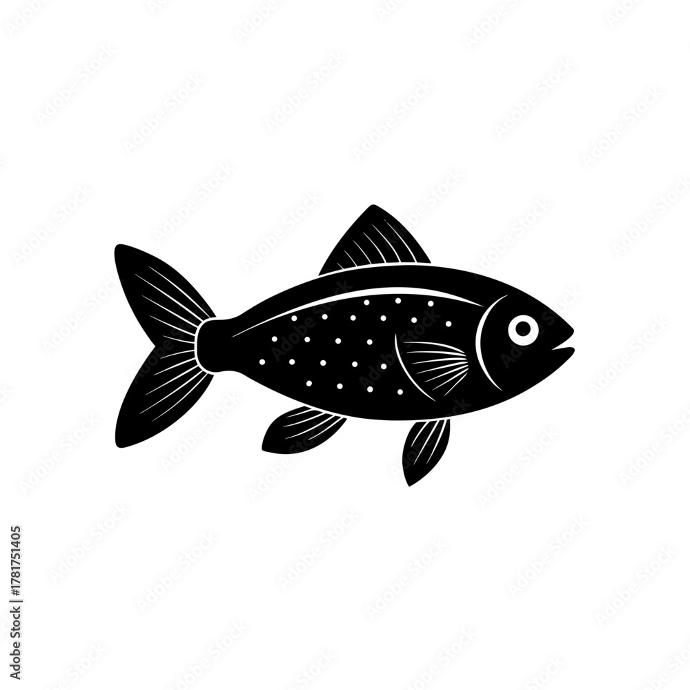 Fototapeta premium Stylized fish icon with decorative dots, isolated design element