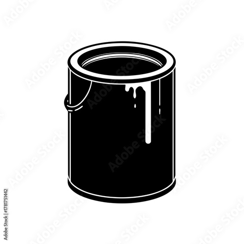 Minimalist open paint can icon with paint dripping art supply