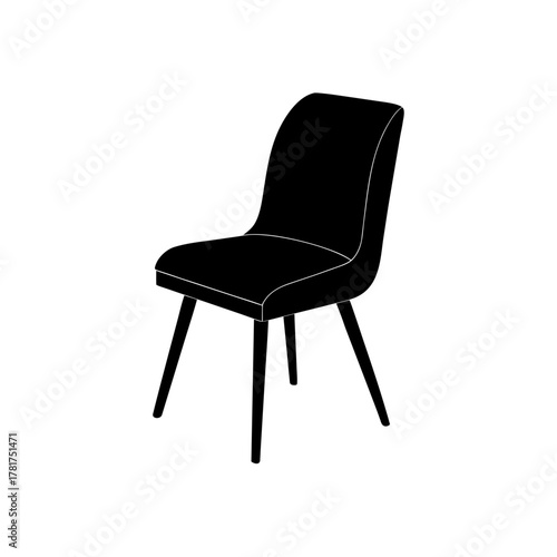 Modern black silhouette chair icon, simple graphic design detail