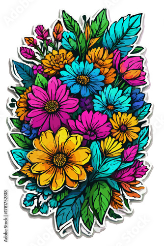 Colorful floral illustration with blooming petals